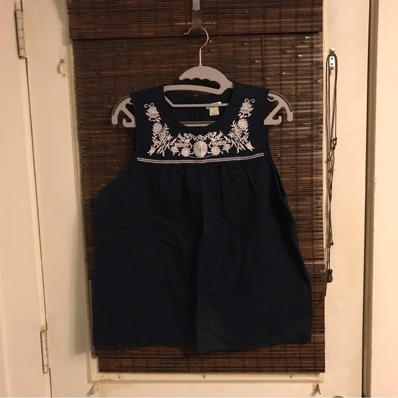 J CREW Embroidered Cotton Linen Shell Tank Navy Blue - Picture 1 of 5